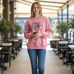 Women's Pink Graphic Crew Neck Sweater